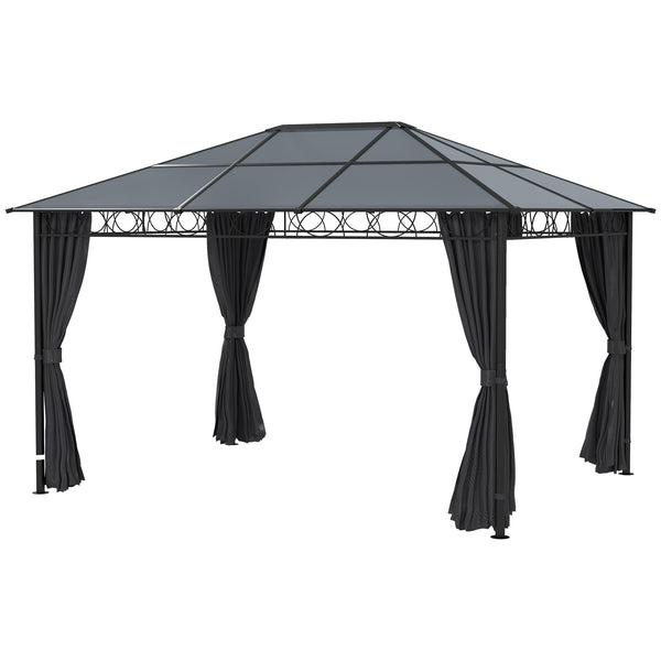 13' x 10' Rigid Polycarbonate Garden Gazebo with Aluminum Frame and Curtains, Dark Gray