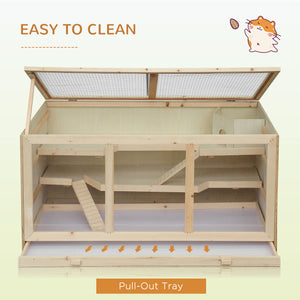 Wooden cage for hamsters and rats with slide and tray