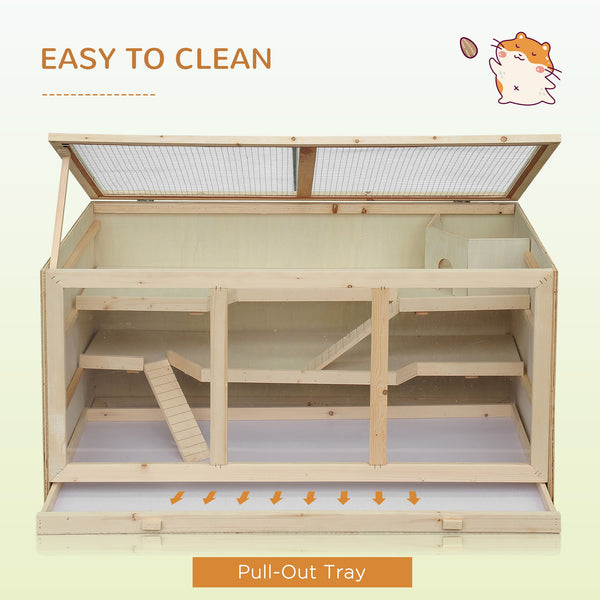 Wooden cage for hamsters and rats with slide and tray