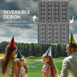 Reversible Outdoor Patio Rug, 6' x 9' Plastic Straw Mat for Garden, Patio, Beach, Camping, Black and Gray