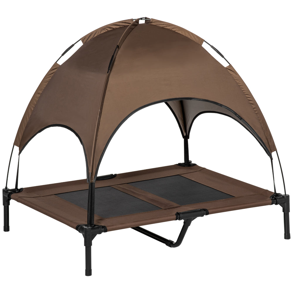 Elevated dog bed with canopy, coffee color