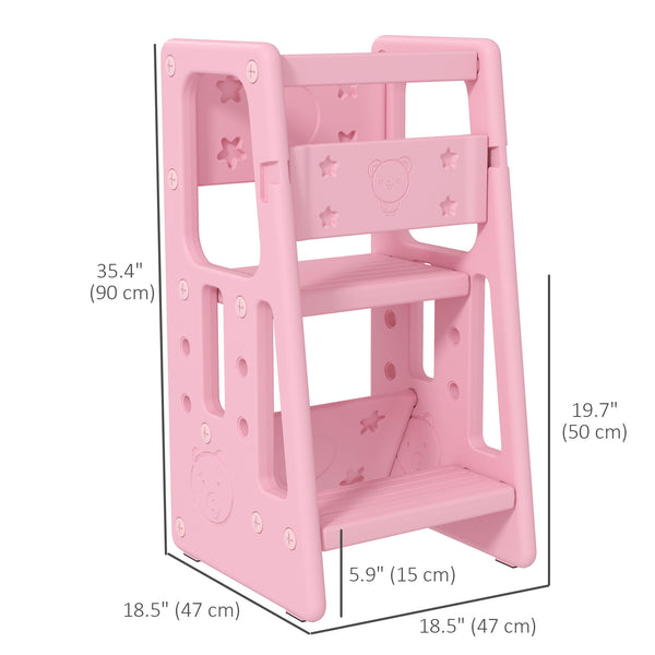 Toddler Kitchen Stool with 2 Steps and Adjustable Platform, Pink