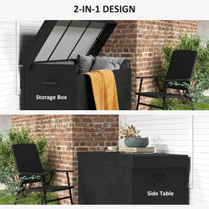 165 Gallon Wicker Patio Box with Waterproof Liner, Gas Lift &amp; Universal Wheels, Black