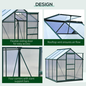 Transparent polycarbonate greenhouse, galvanized sheet frame with sliding door