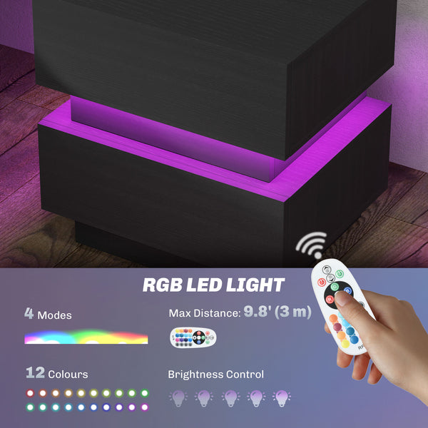 Bedside table with charging station and black LED lighting