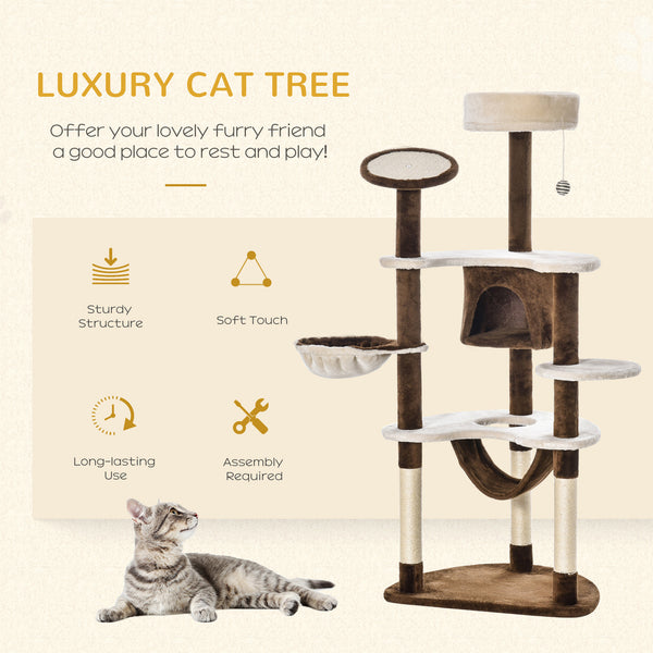 60-inch Cat Tree - Brown and Beige