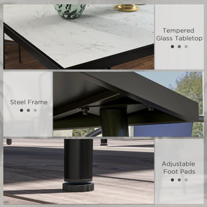 Outdoor dining table with tempered glass top with marble effect, white
