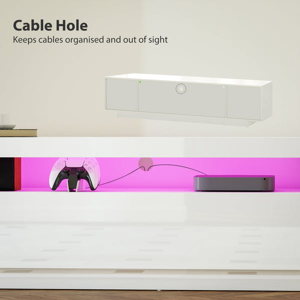 TV Stand with RGB LED Lighting for 65-85 inch TV, Glossy White