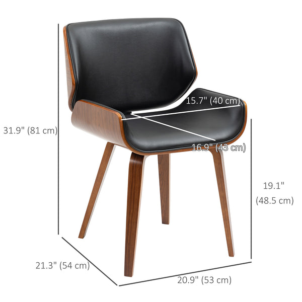 Set of 2 faux leather chairs with padded seats and solid wood legs, black