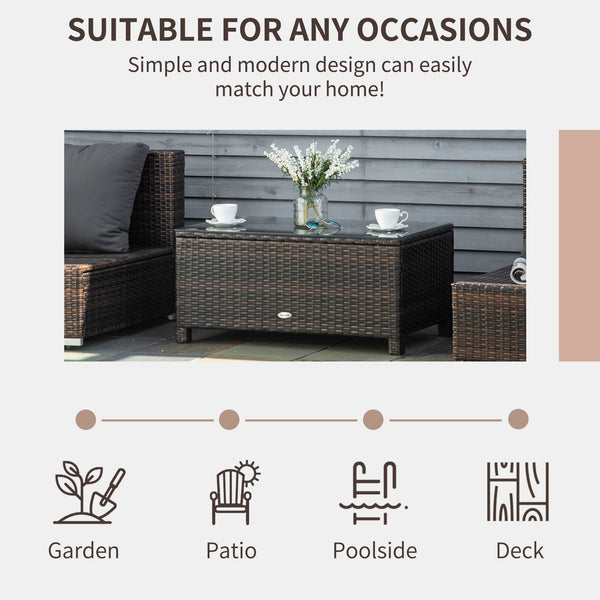 Woven rattan coffee table with glass top, brown