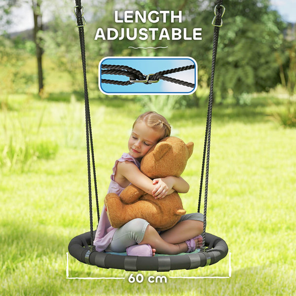 Children's swing with adjustable suspension ropes, blue