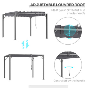 10 x 10 pergola with retractable roof and adjustable louvers, grey