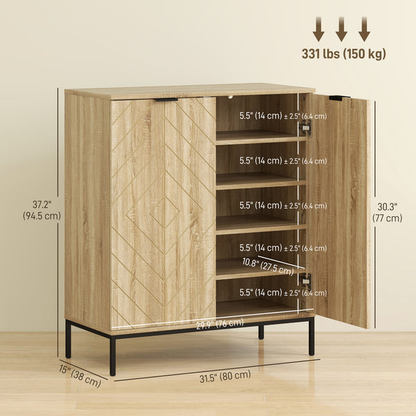 15 Pair Shoe Rack with Doors and Adjustable Shelves for Hallway, Oak