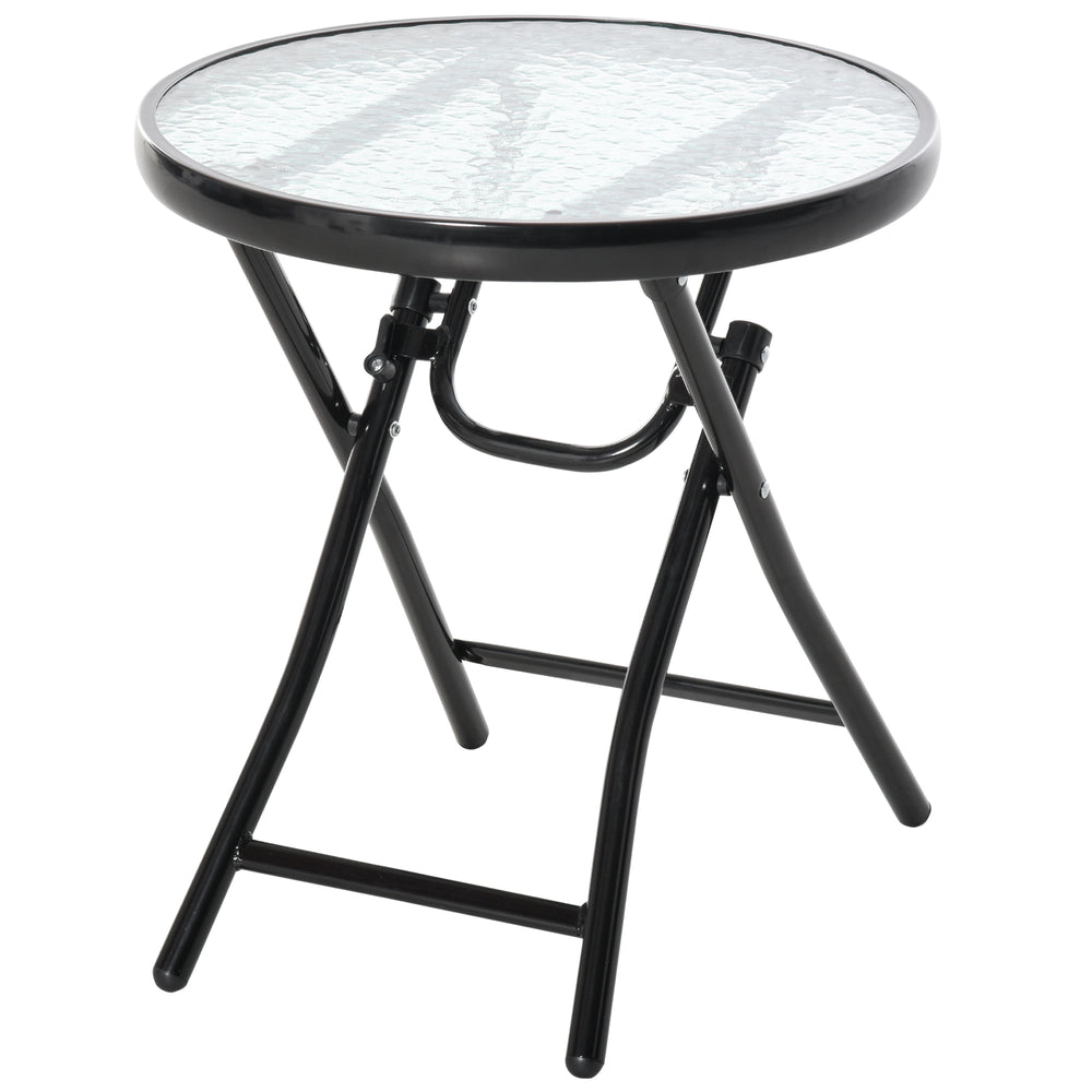 Round folding patio table with tempered glass top