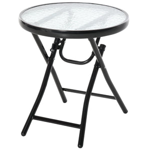 Round folding patio table with tempered glass top