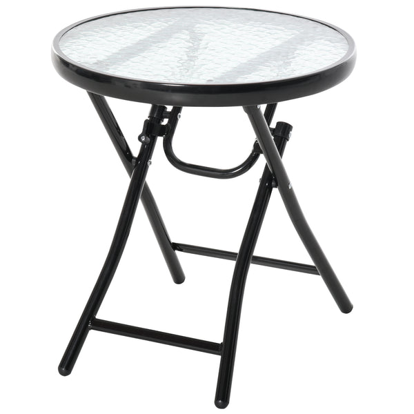 Round folding patio table with tempered glass top