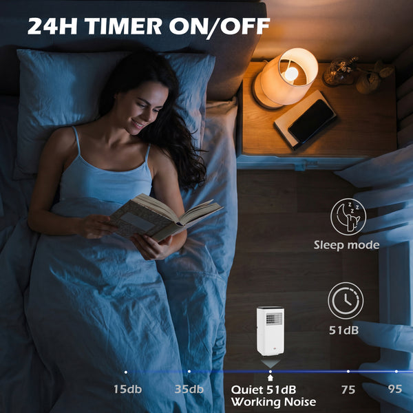10,000 BTU Mobile Air Conditioner 440 Sq. Ft., Dehumidifier Fan Auto Sleep with 24H Timer On/Off, Window Kit, White