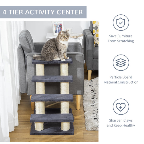Cat tree with stairs, climbing post, and scratching post, dark grey