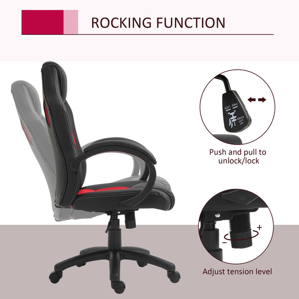 Gaming chair with swivel casters, red
