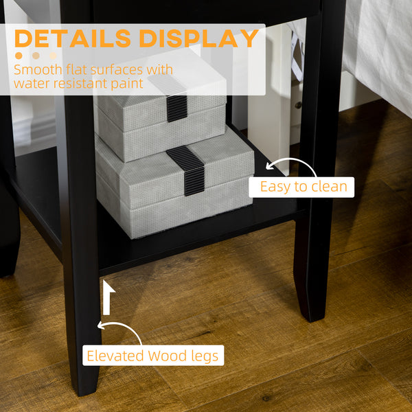 Set of 2 side tables with drawer and lower shelf, black