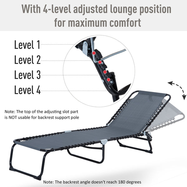Folding chaise longue with headrest, grey