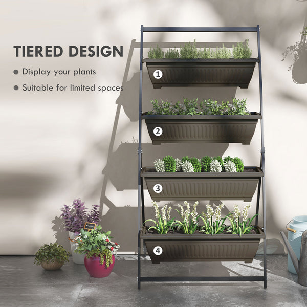 4-Tier Vertical Raised Garden Bed with 4 Outdoor Planters, Brown