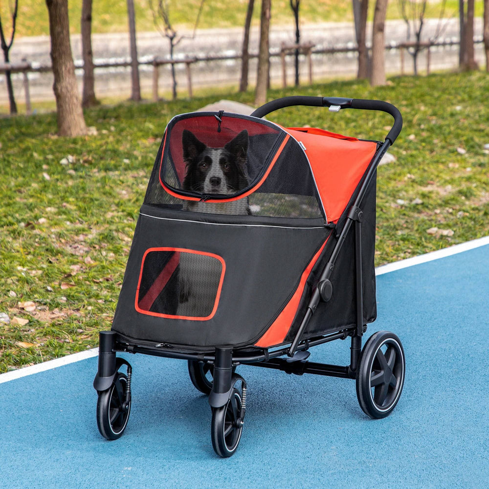 Foldable Pet Stroller for Large and Medium Dogs, Red