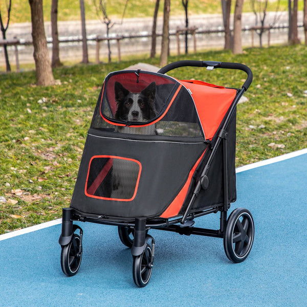 Foldable Pet Stroller for Large and Medium Dogs, Red