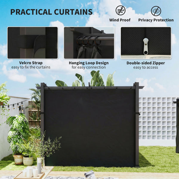 Metal pergola with sliding and retractable roof, 10 x 10, black