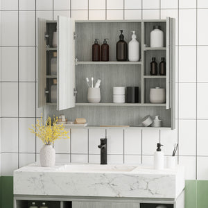 Wall-mounted medicine cabinet with mirror and adjustable shelves, gray
