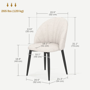 Set of 4 modern chairs with metal legs, cream white