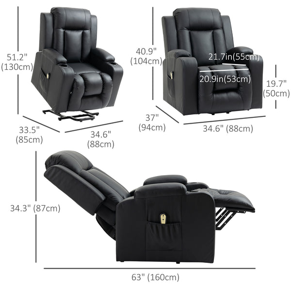 PU Leather Electric Recliner Lift Chair with Footrest, Black
