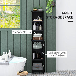 Bathroom Storage Cabinet, Freestanding Laundry Tower with 3-Tier Open Adjustable Shelf, Black