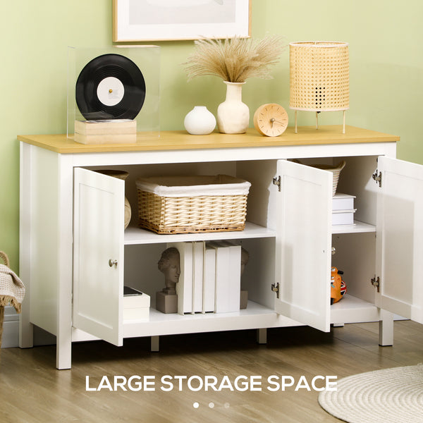 Sideboard with doors and adjustable shelves for living room or entryway, white and natural