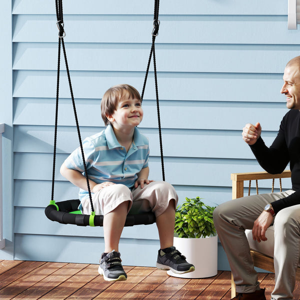 Saucer swing with adjustable suspension ropes, green