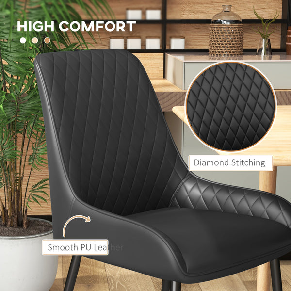 Set of 4 PU leather chairs with metal legs, black.
