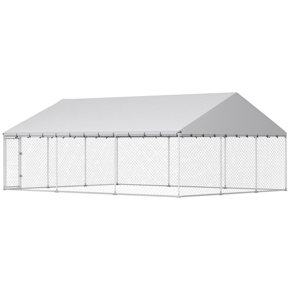 Galvanized steel kennel with roof and safety latches