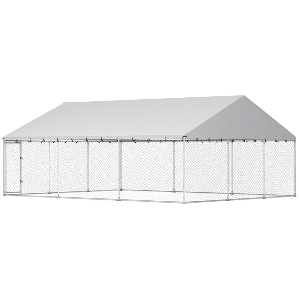 Galvanized steel kennel with roof and safety latches