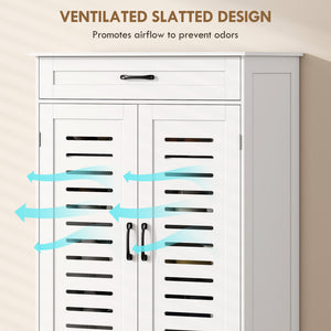 Shoe cabinet with louvered doors, drawer and adjustable shelves, white