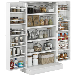Storage cabinet with adjustable shelves and spice rack, white