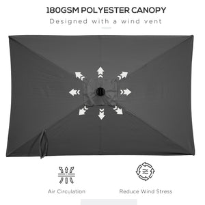 9.7-foot patio umbrella with 22 solar LED lights and tilt, dark gray