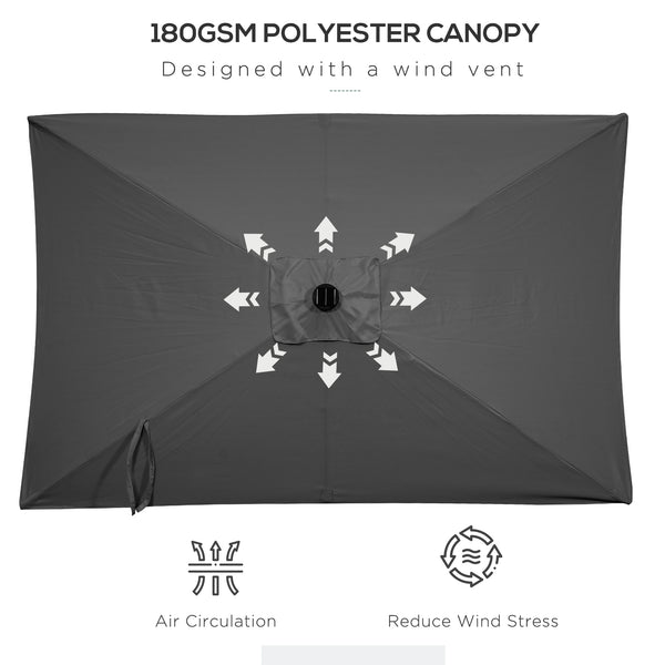 9.7-foot patio umbrella with 22 solar LED lights and tilt, dark gray