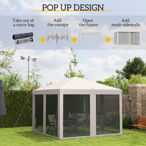 10' x 10' Folding Gazebo with Removable Side Netting and Carry Bag, Beige