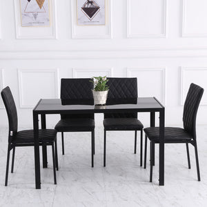 Set of 4 upholstered kitchen chairs in faux leather with metal legs, black
