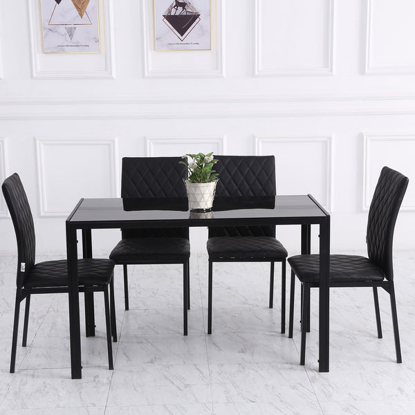 Set of 4 upholstered kitchen chairs in faux leather with metal legs, black