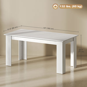 Kitchen table for 4 to 6 people, wood-effect dining table, white