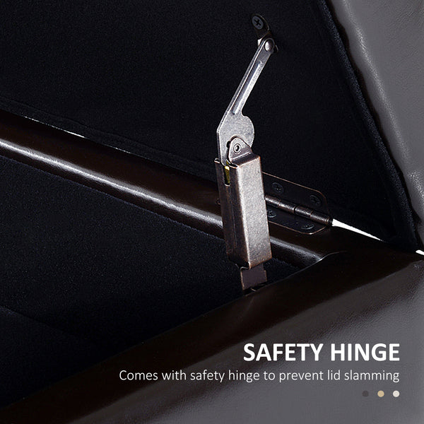 Upholstered faux leather shoe bench with storage box, brown