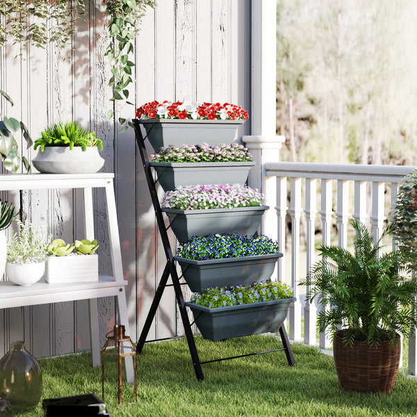5-Tier Raised Plant Stand with Drainage Holes, Grey