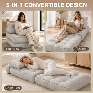 Beige-grey 3-in-1 folding sofa bed with high-density foam and 2 cushions, grey