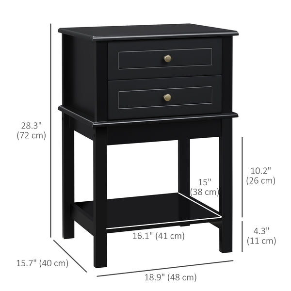 Modern side table with drawers and storage shelf, matte black
